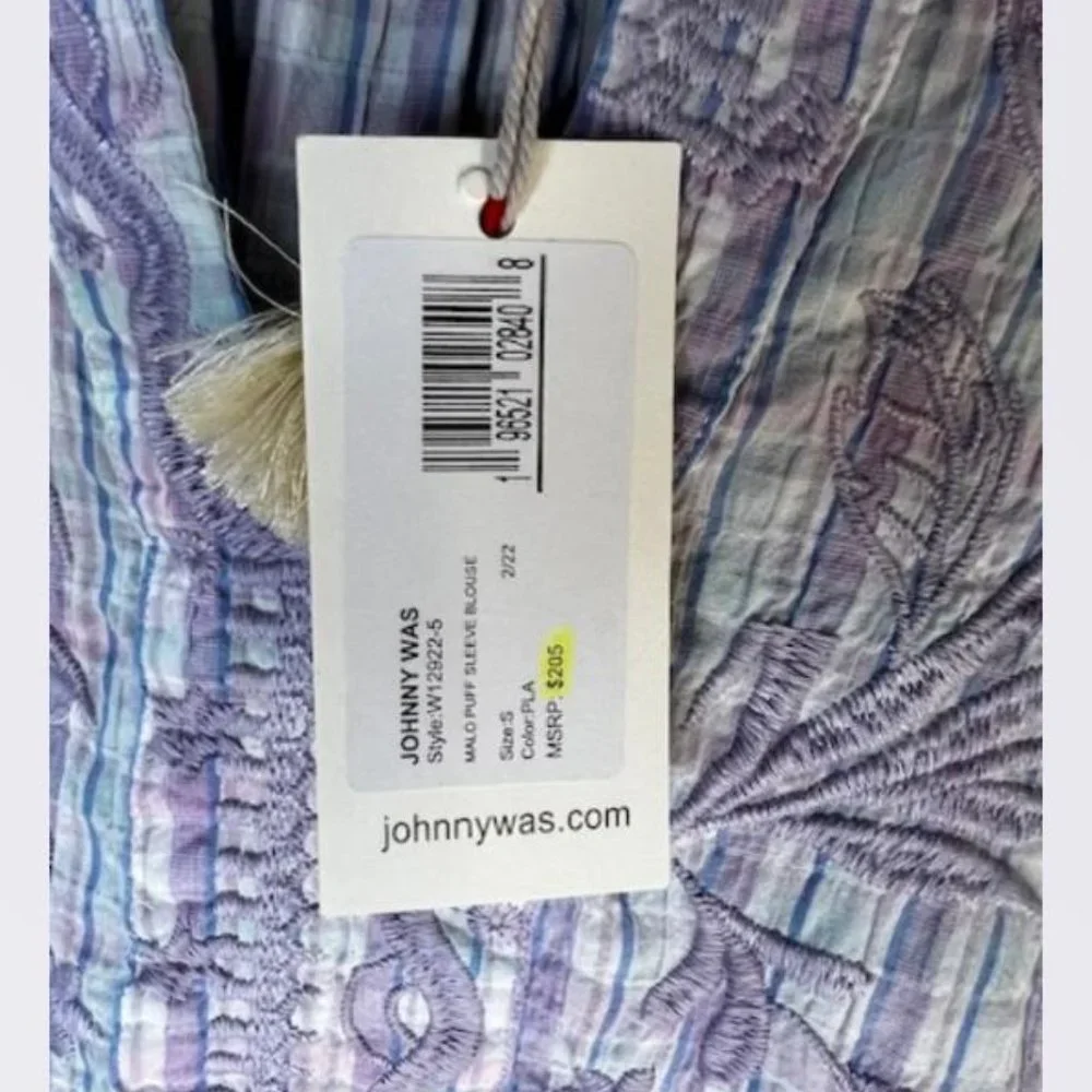 Johnny Was Malo Puff Sleeve Embroidered Butterfly Blouse - Size Small - NWT